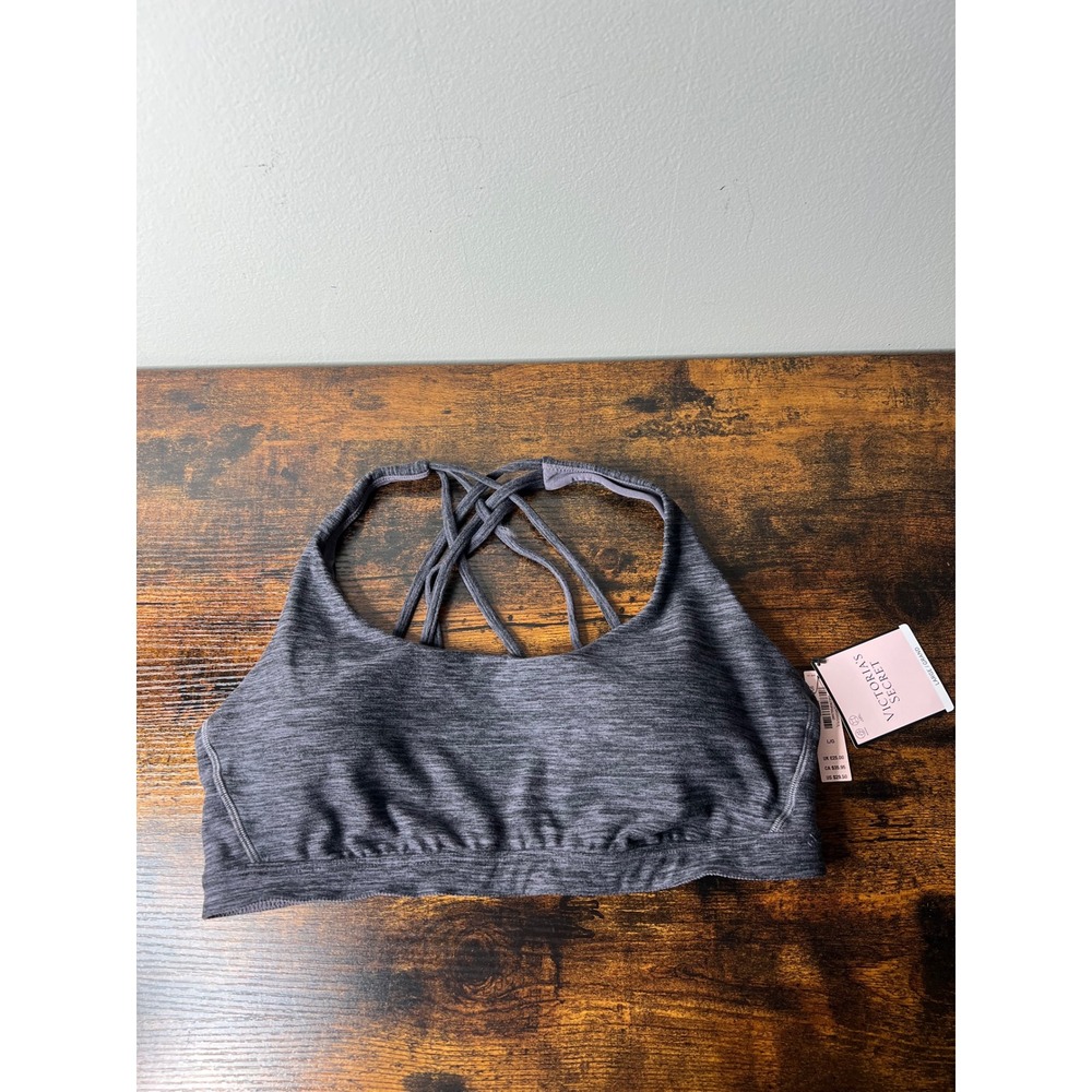 NWT Victorias Secret Strappy Back Sport Bralette Gray Heather Large Racerback